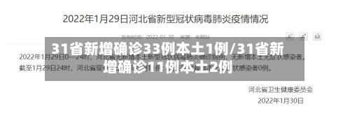 31省新增确诊33例本土1例/31省新增确诊11例本土2例