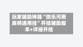 玩家辅助神器“微乐河南麻将通用挂”开挂辅助脚本+详细开挂-第3张图片