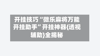 开挂技巧“微乐麻将万能开挂助手”开挂神器{透视辅助}全揭秘-第2张图片